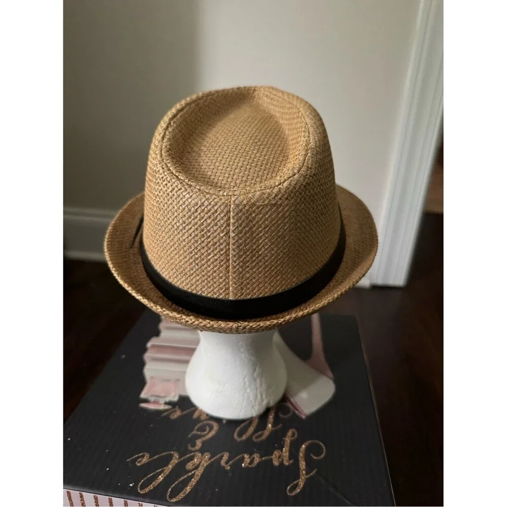 Straw Trilby Hat with Black Band - Tan